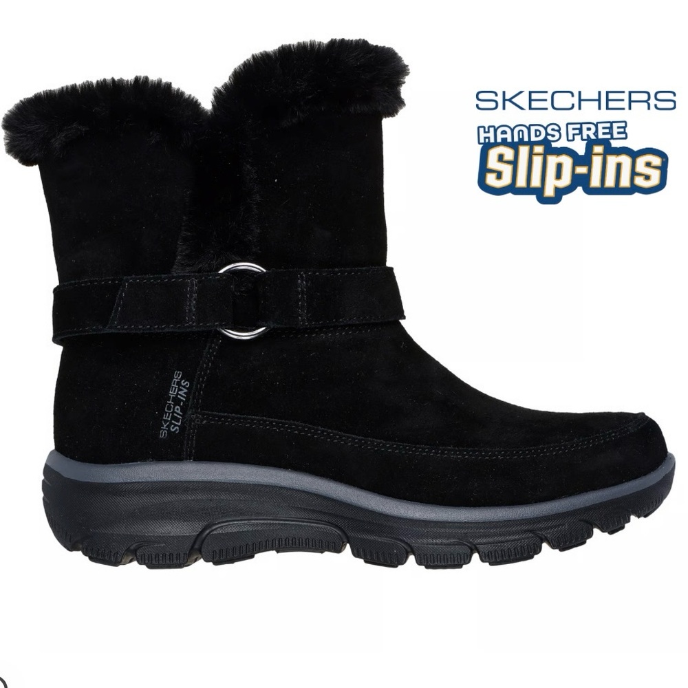 Skechers Women's Black Fur-Lined Slip-On Boots